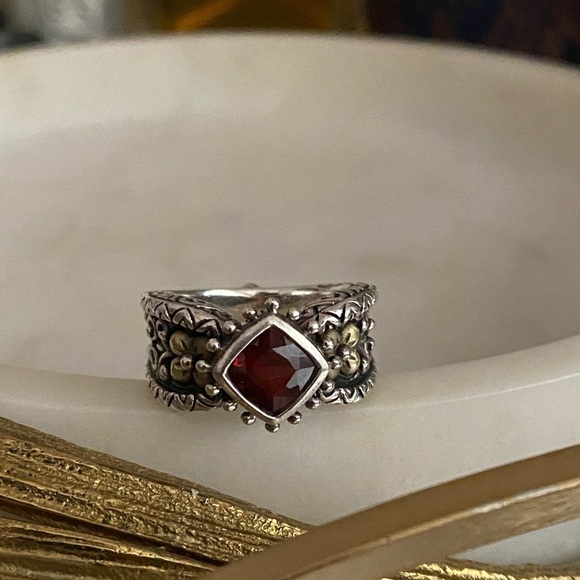 925 SS and 18K gold flower and 1.60CT garnet ring - Picture 15 of 16